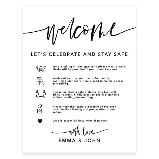 Custom Distance Wedding Party Signs, Spread Love, Formal Black and White Design Table Sign-Set of 1-Andaz Press-Celebrate-