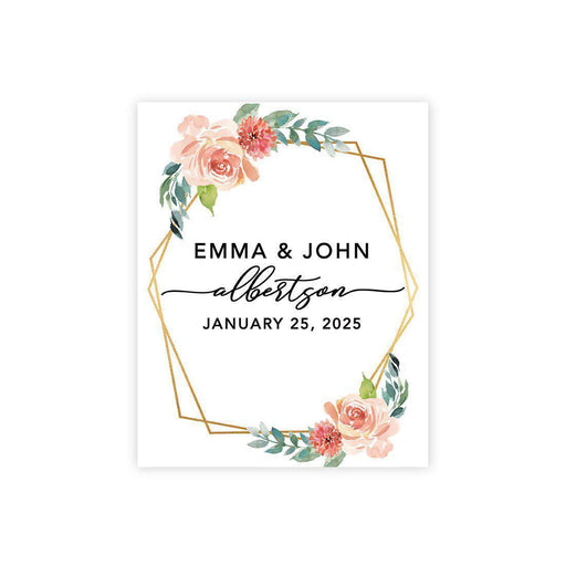 Custom Floral Canvas Wedding Guestbook Welcome Signs-Set of 1-Andaz Press-Modern Geometric Floral Hexagon Frame-