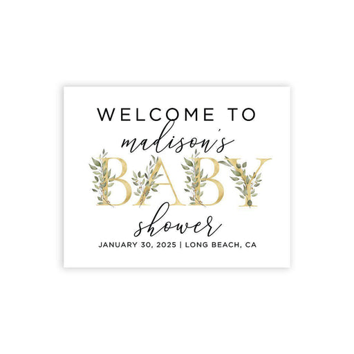 Custom Greenery Baby Shower Canvas Welcome Signs-Set of 1-Andaz Press-Gold Greenery Baby-