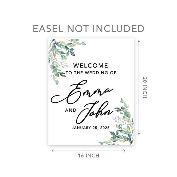 Custom Greenery Canvas Wedding Guestbook Welcome Signs-Set of 1-Andaz Press-Fall Leaf Greenery Monogram Wreath-