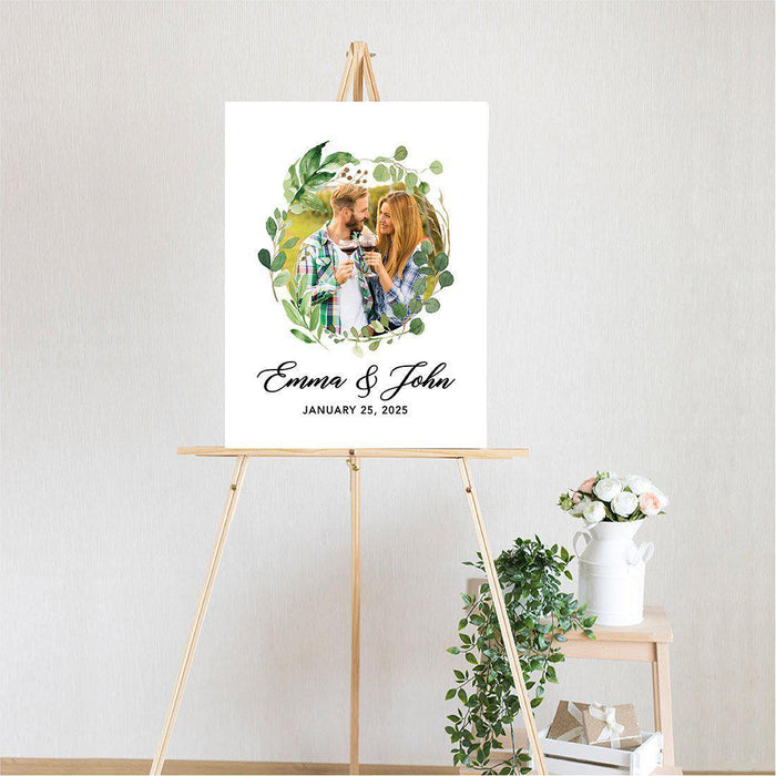 Custom Greenery Canvas Wedding Guestbook Welcome Signs-Set of 1-Andaz Press-Fall Leaf Greenery Monogram Wreath-