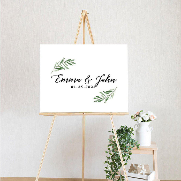 Custom Greenery Canvas Wedding Guestbook Welcome Signs-Set of 1-Andaz Press-Fall Leaf Greenery Monogram Wreath-