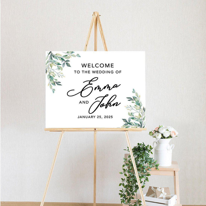 Custom Greenery Canvas Wedding Guestbook Welcome Signs-Set of 1-Andaz Press-Fall Leaf Greenery Monogram Wreath-