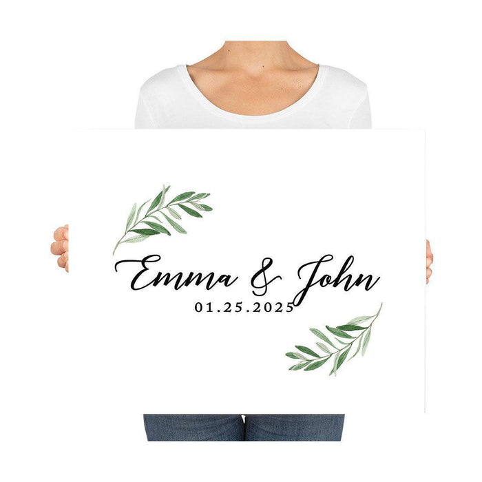 Custom Greenery Canvas Wedding Guestbook Welcome Signs-Set of 1-Andaz Press-Fall Leaf Greenery Monogram Wreath-