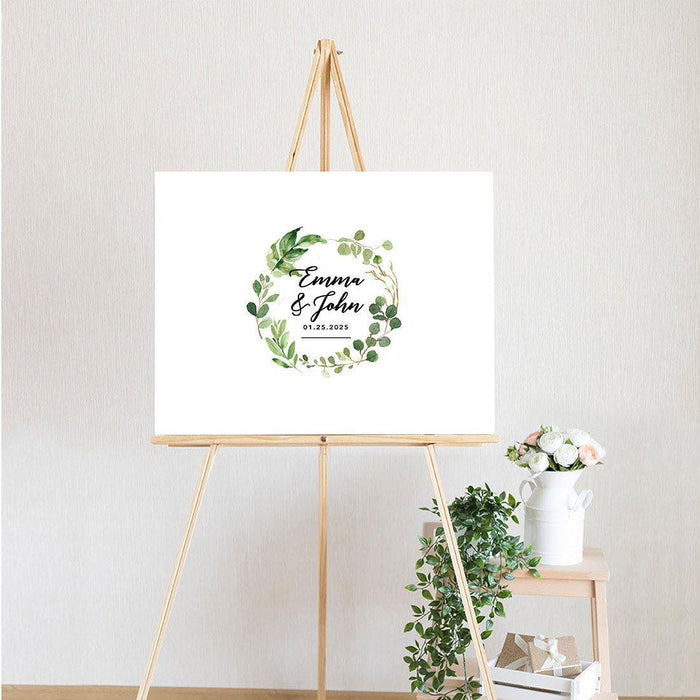 Custom Greenery Canvas Wedding Guestbook Welcome Signs-Set of 1-Andaz Press-Fall Leaf Greenery Monogram Wreath-