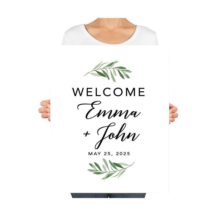 Custom Greenery Canvas Wedding Guestbook Welcome Signs-Set of 1-Andaz Press-Fall Leaf Greenery Monogram Wreath-