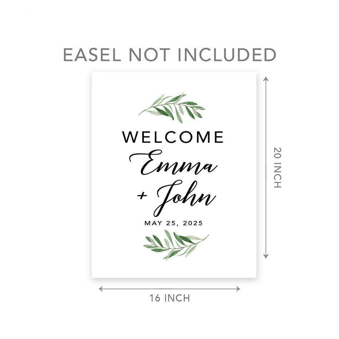 Custom Greenery Canvas Wedding Guestbook Welcome Signs-Set of 1-Andaz Press-Fall Leaf Greenery Monogram Wreath-