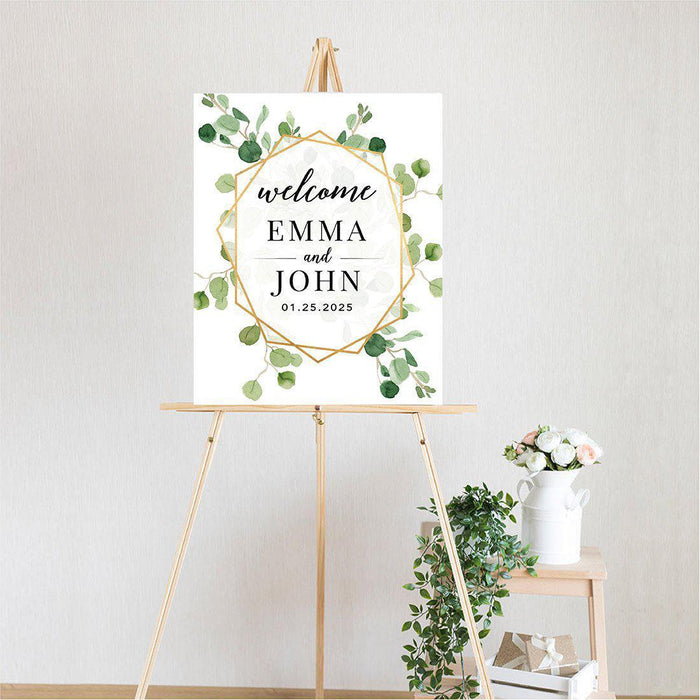 Custom Greenery Canvas Wedding Guestbook Welcome Signs-Set of 1-Andaz Press-Fall Leaf Greenery Monogram Wreath-