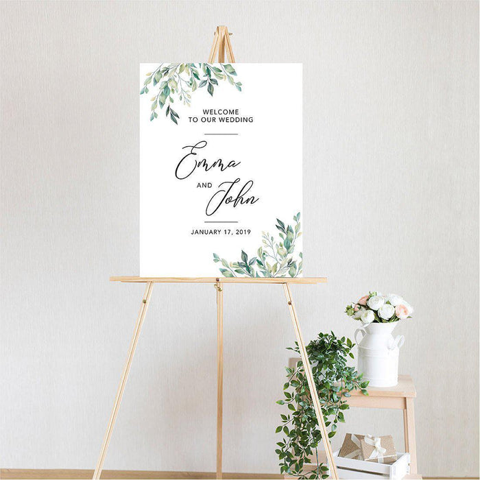 Custom Greenery Canvas Wedding Guestbook Welcome Signs-Set of 1-Andaz Press-Fall Leaf Greenery Monogram Wreath-