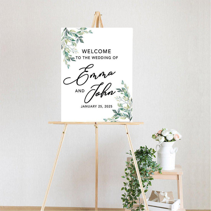 Custom Greenery Canvas Wedding Guestbook Welcome Signs-Set of 1-Andaz Press-Fall Leaf Greenery Monogram Wreath-