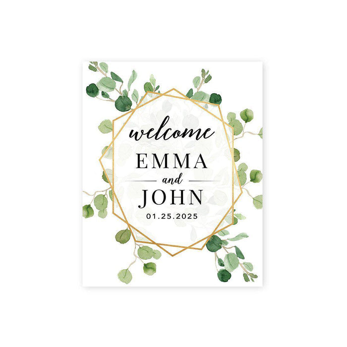 Custom Greenery Canvas Wedding Guestbook Welcome Signs-Set of 1-Andaz Press-Eucalyptus Greenery Geometric Frame-