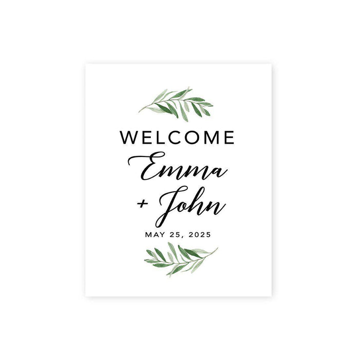 Custom Greenery Canvas Wedding Guestbook Welcome Signs-Set of 1-Andaz Press-Eucalyptus Greenery Gold Geometric Frame-