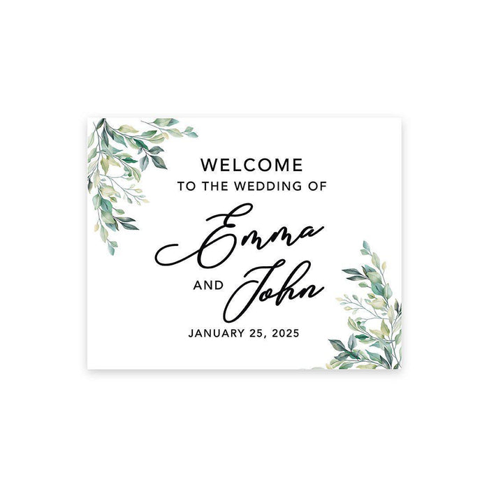 Custom Greenery Canvas Wedding Guestbook Welcome Signs-Set of 1-Andaz Press-Fall Leaf Greenery Monogram Wreath-