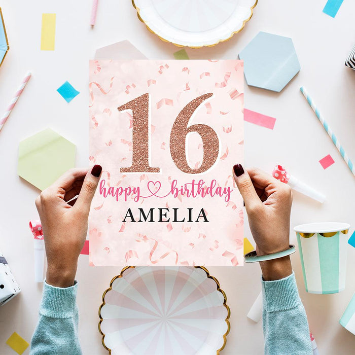 Custom Jumbo Happy 16 Birthday Card with Envelope-Set of 1-Andaz Press-Rose Gold-