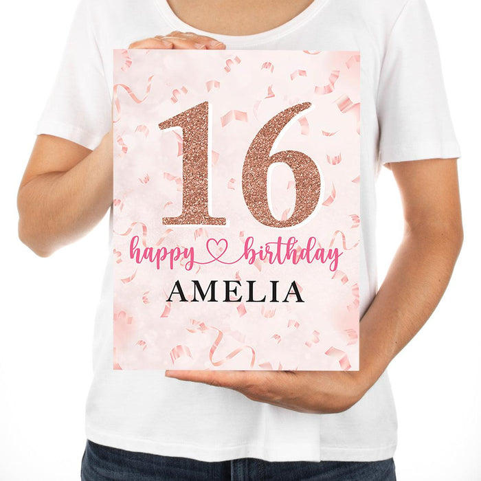 Custom Jumbo Happy 16 Birthday Card with Envelope-Set of 1-Andaz Press-Rose Gold-