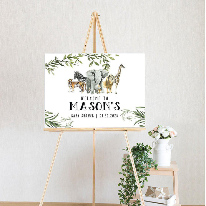 Custom Jungle Safari Baby Shower Canvas Welcome Signs-Set of 1-Andaz Press-Modern Tropical Jungle-