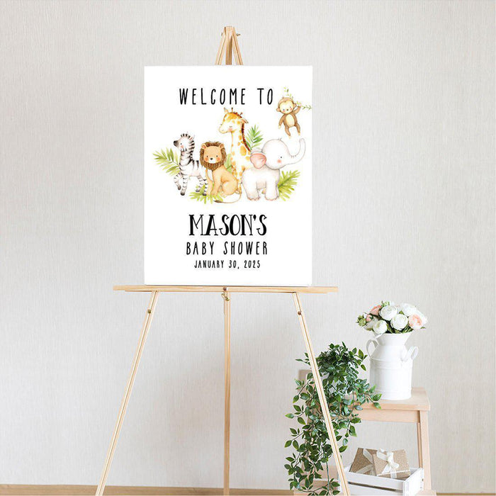 Custom Jungle Safari Baby Shower Canvas Welcome Signs-Set of 1-Andaz Press-Modern Tropical Jungle-