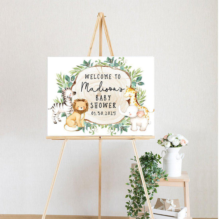 Custom Jungle Safari Baby Shower Canvas Welcome Signs-Set of 1-Andaz Press-Modern Tropical Jungle-