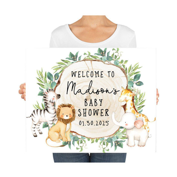 Custom Jungle Safari Baby Shower Canvas Welcome Signs-Set of 1-Andaz Press-Modern Tropical Jungle-