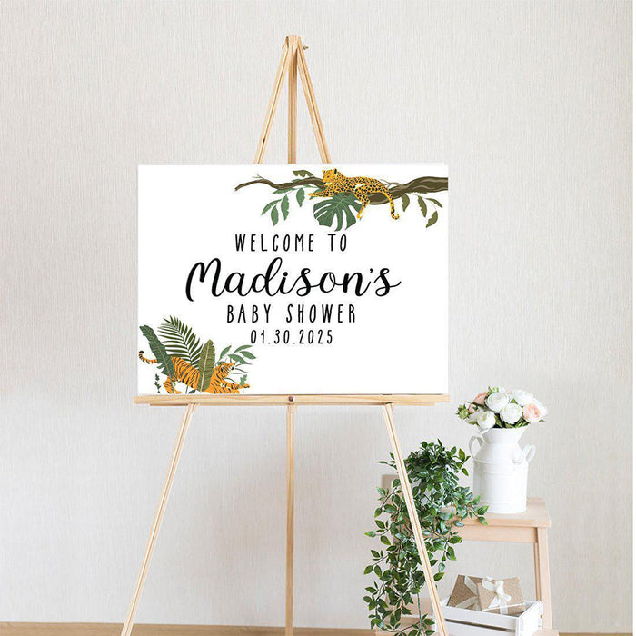 Custom Jungle Safari Baby Shower Canvas Welcome Signs-Set of 1-Andaz Press-Modern Tropical Jungle-