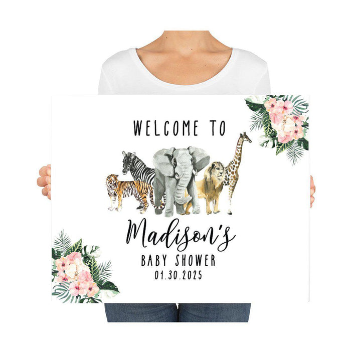 Custom Jungle Safari Baby Shower Canvas Welcome Signs-Set of 1-Andaz Press-Modern Tropical Jungle-