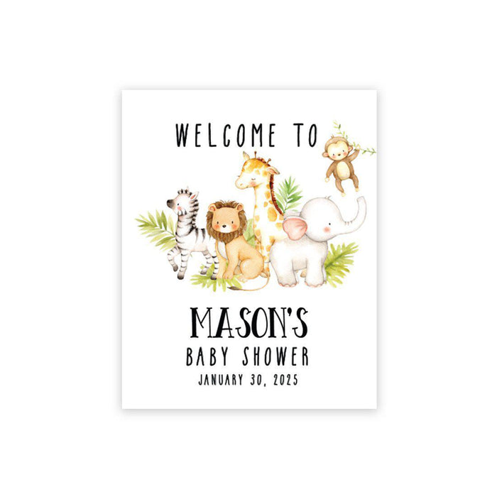 Custom Jungle Safari Baby Shower Canvas Welcome Signs-Set of 1-Andaz Press-Baby Safari Animals-