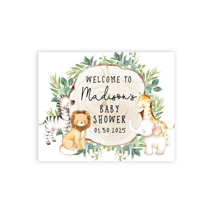 Custom Jungle Safari Baby Shower Canvas Welcome Signs-Set of 1-Andaz Press-Rustic Greenery Safari Animals-