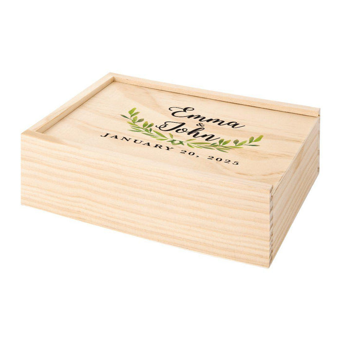 Custom Laser Engraved Wedding Wooden Photo Box-Set of 1-Koyal Wholesale-Cursive Willow Branch Leaves-