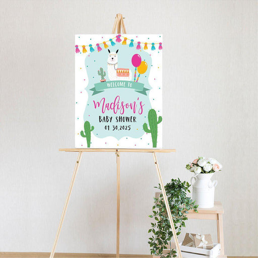 Custom Llama Baby Shower Canvas Welcome Signs-Set of 1-Andaz Press-Mama Llama-