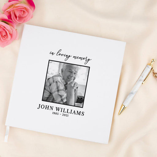 Custom Memorial Guestbook with Gold Accents, Custom Photo White Guest Sign In Registry, Scrapbook, Photo Album-Set of 1-Andaz Press-In Loving Memory-