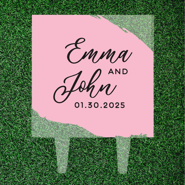 Custom Modern Square Acrylic Cake Topper Collection-Set of 1-Andaz Press-Modern Pink Brushstroke-