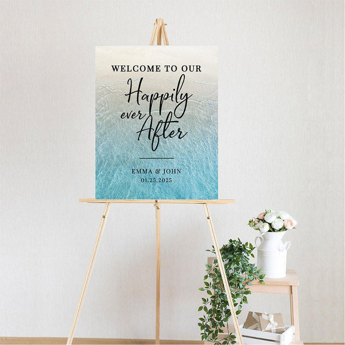 Custom Nautical Canvas Wedding Guestbook Welcome Signs-Set of 1-Andaz Press-Nautical Floral Anchor-