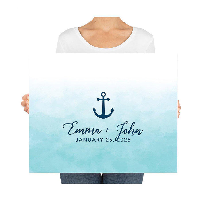 Custom Nautical Canvas Wedding Guestbook Welcome Signs-Set of 1-Andaz Press-Nautical Floral Anchor-