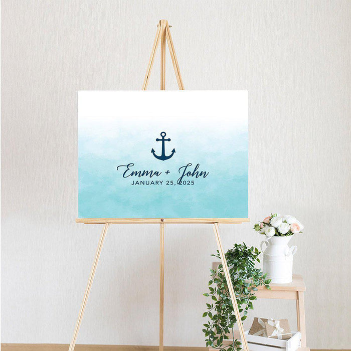 Custom Nautical Canvas Wedding Guestbook Welcome Signs-Set of 1-Andaz Press-Nautical Floral Anchor-