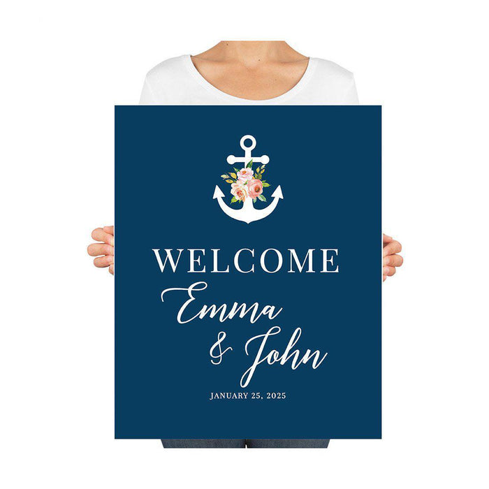 Custom Nautical Canvas Wedding Guestbook Welcome Signs-Set of 1-Andaz Press-Nautical Floral Anchor-