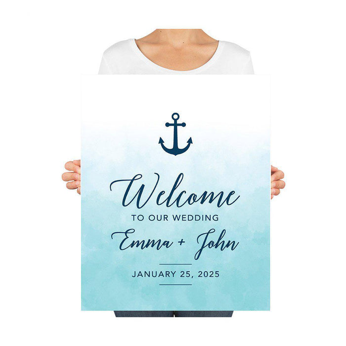 Custom Nautical Canvas Wedding Guestbook Welcome Signs-Set of 1-Andaz Press-Nautical Floral Anchor-