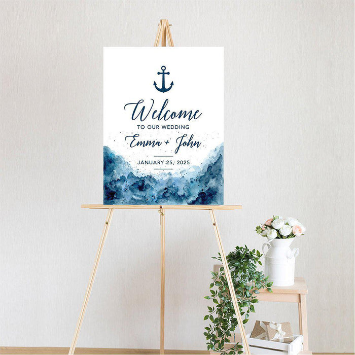 Custom Nautical Canvas Wedding Guestbook Welcome Signs-Set of 1-Andaz Press-Nautical Floral Anchor-