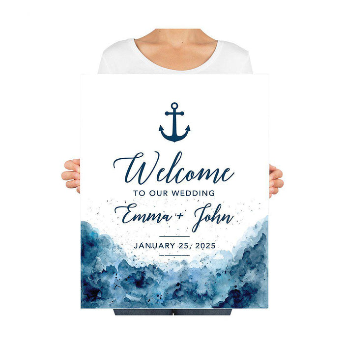 Custom Nautical Canvas Wedding Guestbook Welcome Signs-Set of 1-Andaz Press-Nautical Floral Anchor-