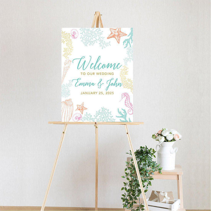 Custom Nautical Canvas Wedding Guestbook Welcome Signs-Set of 1-Andaz Press-Nautical Floral Anchor-