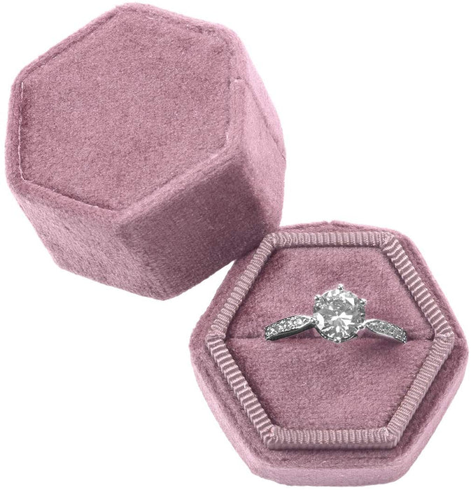 Custom Photo Hexagon Velvet Ring Box-Set of 1-Koyal Wholesale-Deep Purple-