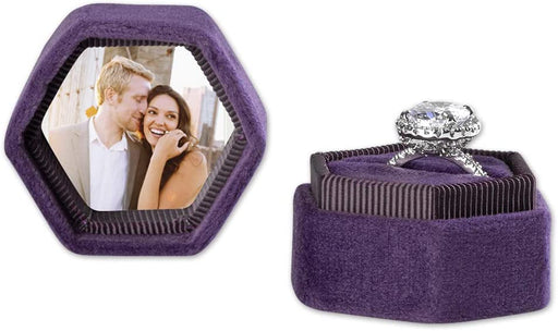 Custom Photo Hexagon Velvet Ring Box-Set of 1-Koyal Wholesale-Deep Purple-