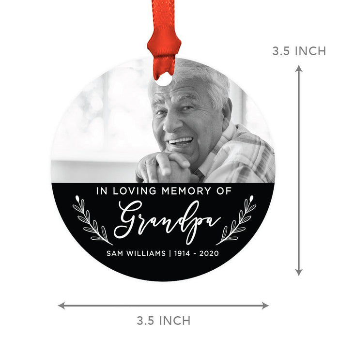 Custom Photo Memorial Round Metal Christmas Tree Ornament Keepsake, In Loving Memory-Set of 1-Andaz Press-Memory Of Grandpa-