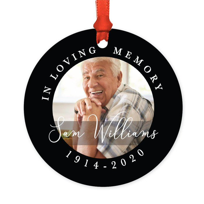 Custom Photo Memorial Round Metal Christmas Tree Ornament Keepsake, In Loving Memory-Set of 1-Andaz Press-Loving Memory-