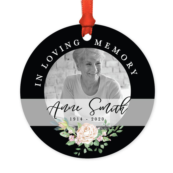 Custom Photo Memorial Round Metal Christmas Tree Ornament Keepsake, In Loving Memory-Set of 1-Andaz Press-Memory Design-