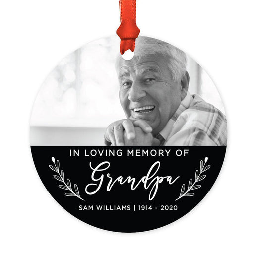 Custom Photo Memorial Round Metal Christmas Tree Ornament Keepsake, In Loving Memory-Set of 1-Andaz Press-Memory Of Grandpa-