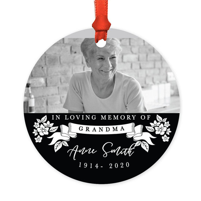 Custom Photo Memorial Round Metal Christmas Tree Ornament Keepsake, In Loving Memory-Set of 1-Andaz Press-Memory of Grandma-