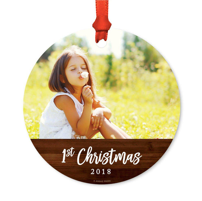 Custom Photo Personalized Christmas Ornament, Rustic Wood, 1st Christmas-Set of 1-Andaz Press-Engaged-