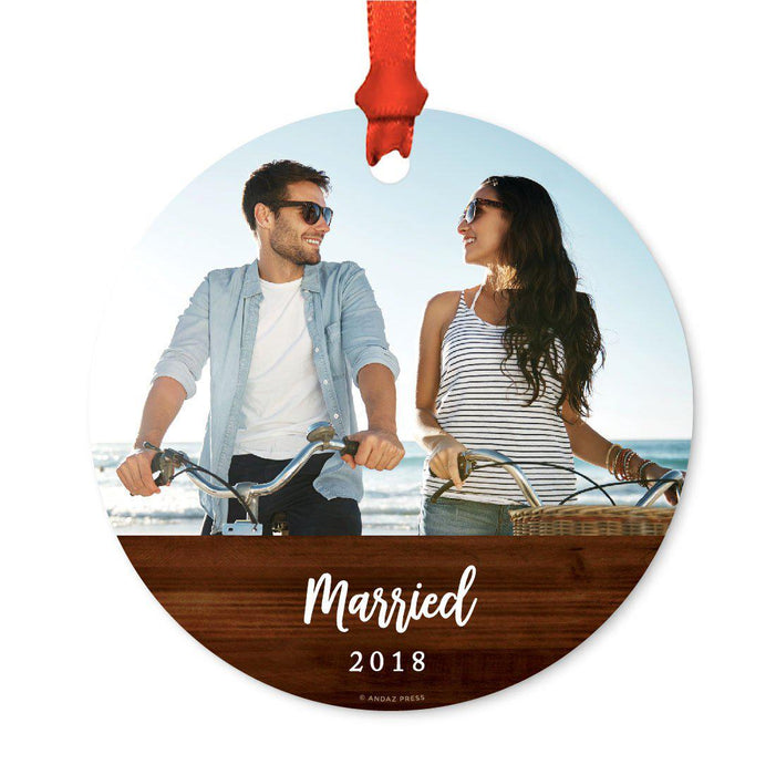 Custom Photo Personalized Christmas Ornament, Rustic Wood, 1st Christmas-Set of 1-Andaz Press-Anniversary 1st-