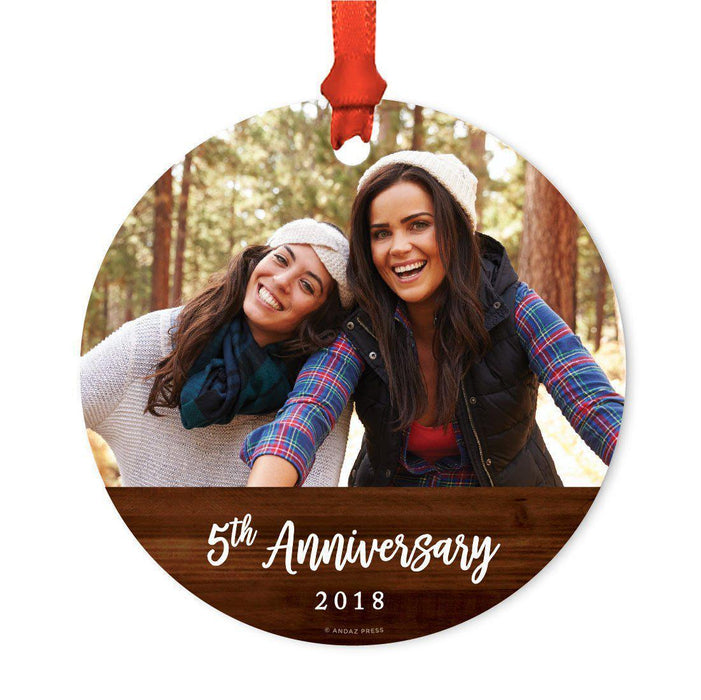 Custom Photo Personalized Christmas Ornament, Rustic Wood, 1st Christmas-Set of 1-Andaz Press-Anniversary 5th-