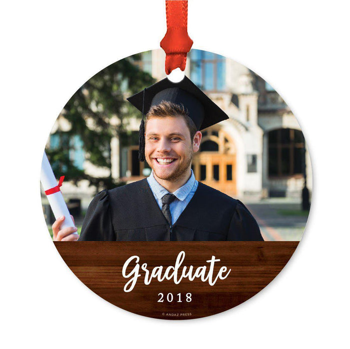 Custom Photo Personalized Christmas Ornament, Rustic Wood, 1st Christmas-Set of 1-Andaz Press-Graduate-